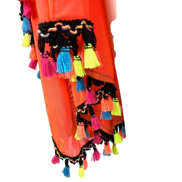 Wassa Wear Fluorescent Orange Mesh Swimsuit Cover Up Tunic Robe Festival Rave - Picture 12 of 14
